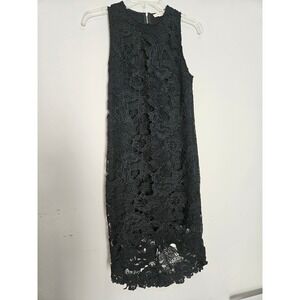 The Sang Black Floral Guipure Lace Sleeveless Cocktail Dress Exposed Back Zip S
